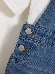 Bộ quần yếm denim dáng rộng dễ thương cho bé trai, có túi vá, thích hợp cho trang phục mùa xuân/hè, áo liền quần denim cho bé. - Rửa nhẹ - Xem 4