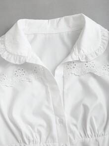 SHEIN Sweetro 浪漫刺绣泡泡袖上衣，休闲通勤皆宜，精致公主风，纯色设计，充满夏日度假气息 - 白色 - 查看 7