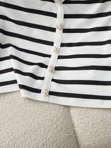 GlowEve Women's Elegant High-End Striped Knit Vest, Spring/Summer - Black and White - View 6