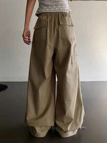 Livesso 女士抽绳腰带纯棉户外裤 - 米色 - 查看 2