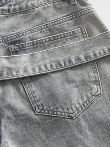 ROMWE MEN 男士做旧水洗宽松牛仔短裤 - 杏色 - 查看 5