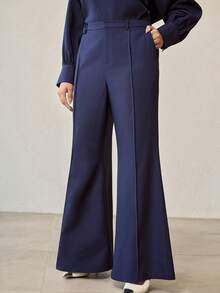MOTF PREMIUM PLUS SIZE BLUE FLARED PANTS - Blue - View 5