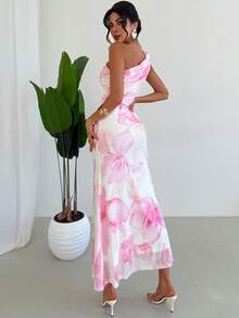 Firerie Đầm đi biển thanh lịch, lãng mạn dành cho nữ, màu hồng và trắng, họa tiết hoa, chất liệu lưới, kiểu dáng ôm sát, vai lệch, thích hợp cho tiệc trà chiều, kỳ nghỉ sang trọng, sinh nhật, hoặc buổi hẹn hò lãng mạn ngày Valentine. - Nhiều màu - Xem 3