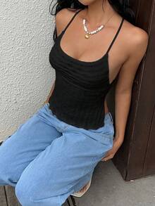 SHEIN Unity Áo len dệt kim kiểu dáng nghỉ dưỡng khoét lỗ thời trang - màu đen - Xem 7