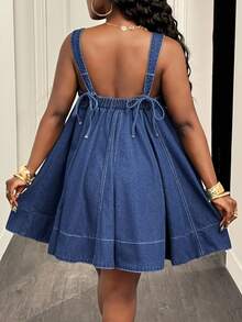 Slaydiva Women's Casual Vacation Flowy Hem Denim Cami Dress, Suitable For Daily Commute - Blue - View 2