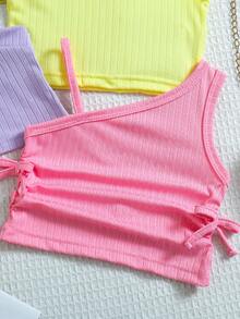 SHEIN Playful Pals 4件套女婴彩色多巴胺纯色吊带背心，夏季 - 彩色 - 查看 5