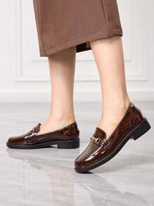 Sleekvia Women Shoes Fashion Thick-Soled Brown Metal Buckle Classic Women's Flat-Soled Loafers Flat-Soled Shoes Daily Commuting Outdoor Shopping To Work Neutral Style College Style Flat-Soled Women's Shoes Valentine's Day - Coffee Brown - View 8