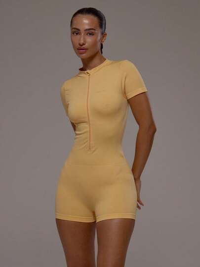 Musera Sport Seamless Open Cut Out Back Cap Sleeve Active Playsuit Sport Workout Gym Pilates Fitness Daily Girly Casual Hot Sweat