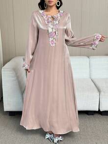 Yasmyna Đầm nữ thanh lịch in hoa, cổ khoét hở, tay bồng, kiểu dáng rộng rãi, thích hợp cho kỳ nghỉ, mùa xuân/thu. - Bụi hồng - Xem 3