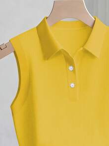 SHEIN Franclia Áo tank top không tay thời trang và thanh lịch dành cho nữ, có cúc cài, thích hợp mặc mùa hè. - Màu vàng - Xem 3