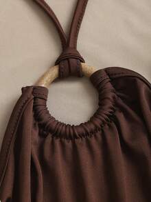 Sweetra Áo thun nữ không tay kiểu dáng năng động, cổ tròn phía trước, đính vòng gỗ, thích hợp cho đi làm hàng ngày, du lịch và nghỉ dưỡng, phù hợp cho mùa xuân, hè và thu. - Cà phê nâu - Xem 4