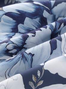 Franclia Women's Elegant Floral Print Overlap Collar Ruffle Hem Dress, Summer - Blue and White - View 4