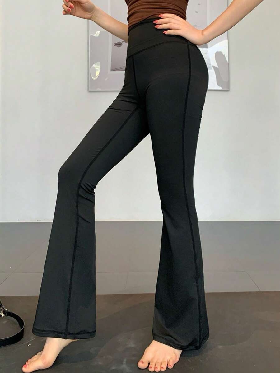 DAZY Women's Casual Solid Color High Waist Flare Leggings - Black - View 1