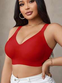 Áo ngực không gọng, không đường may, chất liệu mềm mại, có đệm mút, dành cho nữ cỡ lớn, kiểu sọc thạch, bán lẻ. - Đỏ - Xem 3