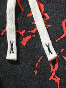 Manfinity EMRG 男士深灰色街頭風寬腿褲，棉質藝術文字印花鬆緊腰運動長褲，復古成衣水洗，秋季城市度假饒舌風 - 黑色 - 查看 6