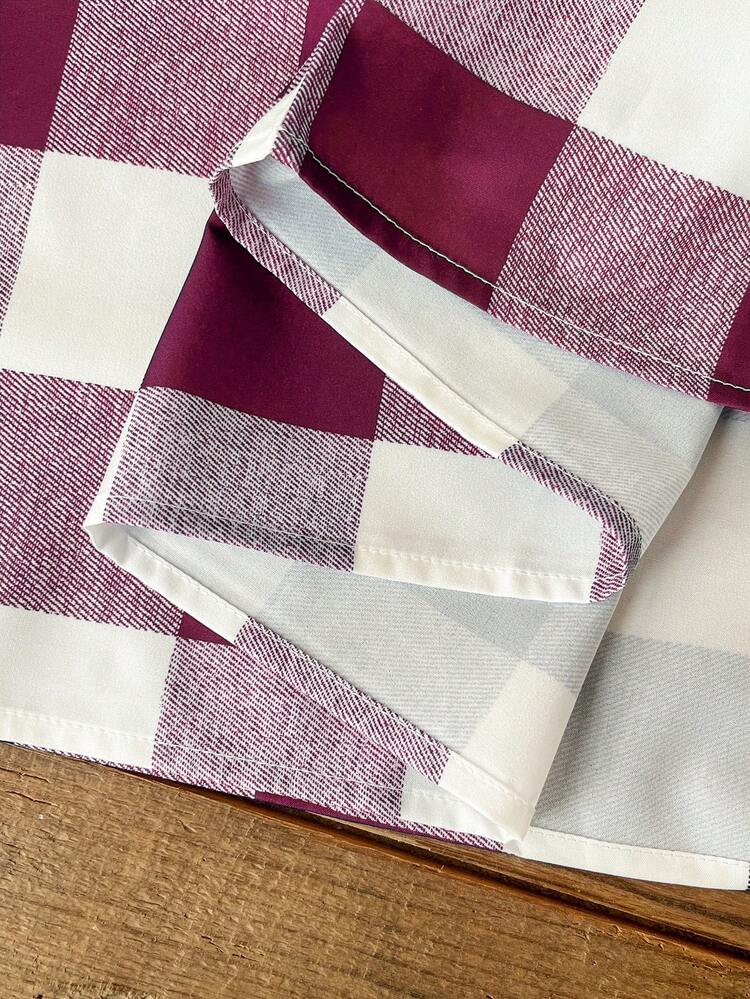 Plus Size Women's Summer Casual Vacation Country Red Plaid Round Neck  Short Sleeve Dress, Summer/ Vacation,Summer Holiday,Spring Break Outfits ,Vacation Outfits Women ,Holiday Outfits For Women,Going Out Outfits,2026 New Clothes,Simple And Fashionable For Everyday Wear, Plaid Dress Women,Suitable For Summer, Vacation,Daily Wear Pocket Dress