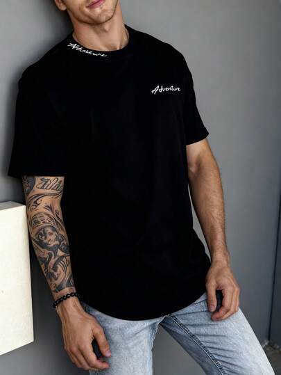 HIMLAND Elegant geborduurd T-shirt voor heren, geschikt voor dagelijks gebruik.