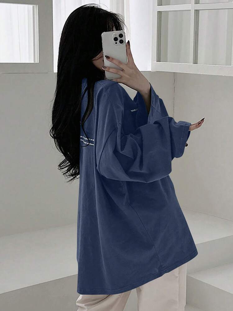 Women's Loose Fit Round Neck T-Shirt With Letter Print, Versatile, Suitable For Spring, Summer, Autumn