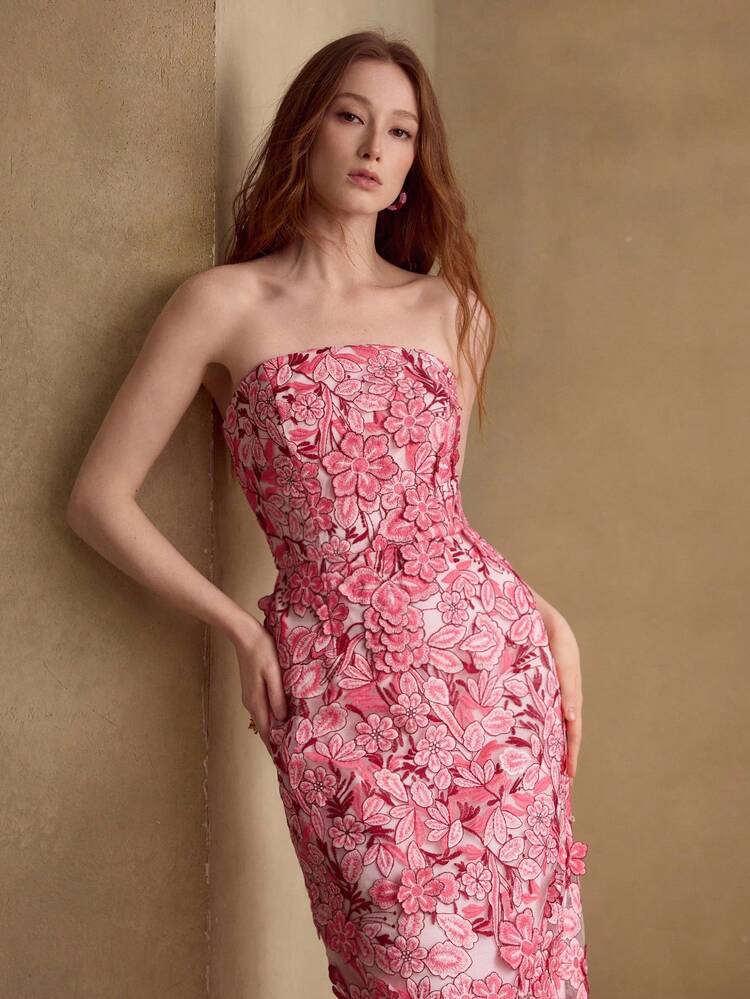 WOMEN'S EMBROIDERED FLORAL MIDI DRESS, CASUAL & DATE WEAR, SPRING/SUMMER