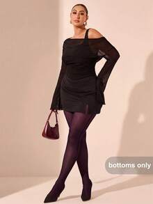 SHEIN BAE 大码透明紧身打底裤、连裤袜、修身款、纯色、女士基础款、西部风、夏季、复活节、春季、情人节、情人节礼物、性感、Y2K、时尚、锐舞、音乐节 - 紫紅色 - 查看 5