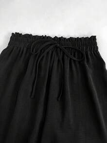 SHEIN Tall Women's Casual Loose Fit Wide Leg Pants, Crinkle Chiffon Fabric - Black - View 6