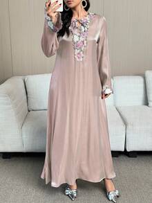 Yasmyna Đầm nữ thanh lịch in hoa, cổ khoét hở, tay bồng, kiểu dáng rộng rãi, thích hợp cho kỳ nghỉ, mùa xuân/thu. - Bụi hồng - Xem 4