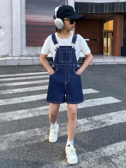 Little Byeori Tween Boy Fashion Casual Y2k Vintage Cool Street Blue Loose-Belted Denim Shorts For Kids Clothes Tween Boy Dailywear And Kids Spring To Summer Rave Outfits Festival And Outfits Streetwear Clothes