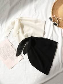 SHEIN 2pcs Tween Girls' Chiffon Beach Cover-Up Dress Set - Black - View 1