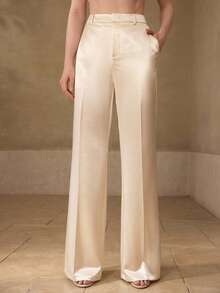 MOTF PREMIUM WOMEN'S SATIN TWILL FLARED LEG TROUSERS - Apricot - View 4