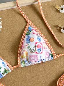 Swim Vcay 2件套女士碎花挂脖比基尼泳衣，性感沙滩度假泳装 - 彩色 - 查看 9