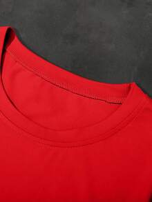 PAVTROS Men's Casual Fashionable Street Numeric, Letter & Star Print Short Sleeve Red T-Shirt, Summer - Red - View 3