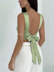 Aloruh 女士优雅通勤休闲金属装饰纯绿色衬衫 - 綠色 - 查看 2