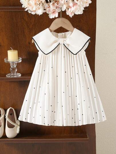 Cute White Pleated Collar Loose Babygirl Summer Dress This One-Piece Cute Baby Girl Floral Print Peter Pan Collar Vest Dress Is Stylish, French-Inspired, And Perfect For Back-To-School, Outings, And Spring/Summer. Baby Short Sleeve Dress Elegant Summer Baby Dress Floral Print Baby Dress Baby Girl Floral Print Dress Beige Polka Dot Classic Pleated Dress, Pleated Skirt, Polka Dot Print Dress, Bow Neck Dress, Navy Collar Lady's Dress, Pleated Dress