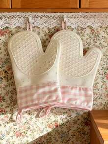 1 pieza Guantes de horno de silicona resistentes al calor y anti quemaduras para microondas, hornear y cocina en el hogar - Rosa Blanco - Ver 6