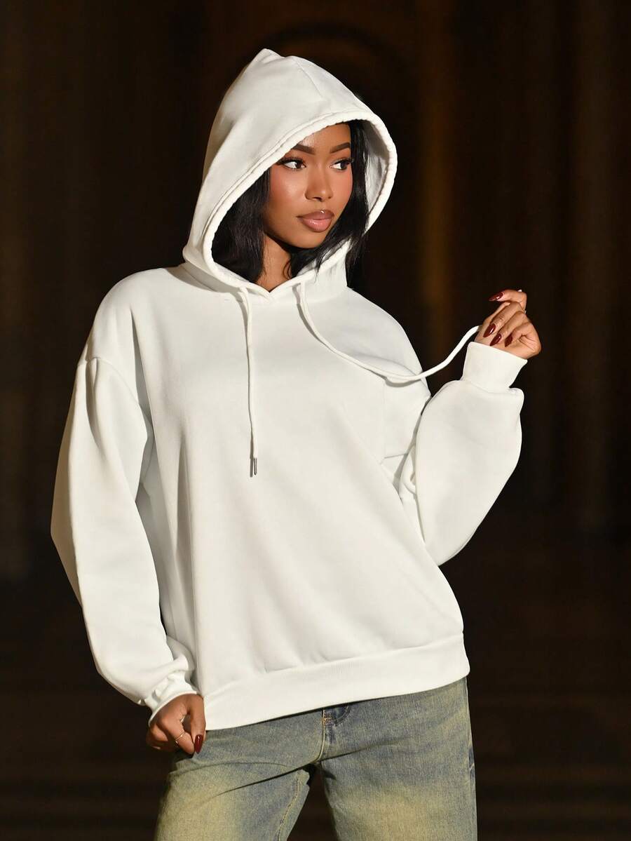 Mima John 女士休闲简约蝴蝶结和樱桃印花宽松连帽厚款运动衫 - 白色 - 查看 1