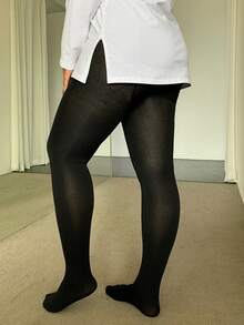 Dazy Plus 大码纯色保暖内衬修身无脚打底裤，秋冬季节适用 - 黑色 - 查看 2