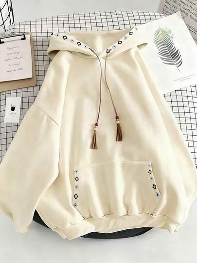 Resyla 大码女式几何印花长袖休闲卫衣，带口袋