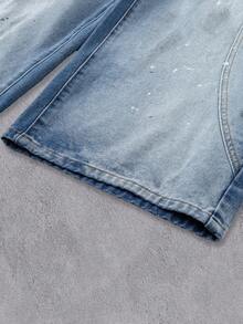 Manfinity Denimwave 男士手绘印花阔腿牛仔裤 - 淺色水洗藍 - 查看 6