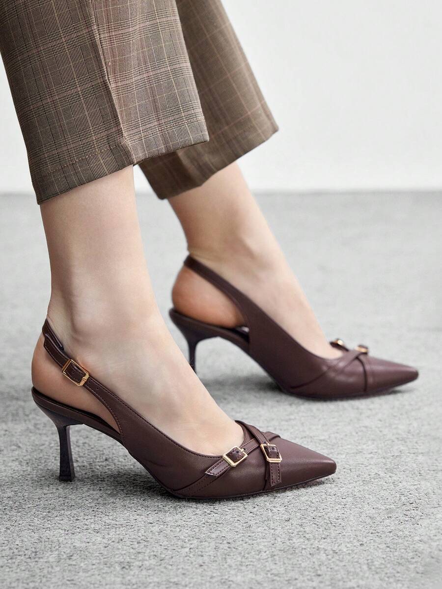 CUCCOO BIZCHIC Giày nữ, giày cao gót nhọn màu nâu, quai chéo, quai hậu, thời trang, đa năng, phù hợp đi làm hàng ngày, giày cao gót quai hậu cho nữ, giày nữ ngày Valentine. - Sôcôla nâu 1 - Xem 1