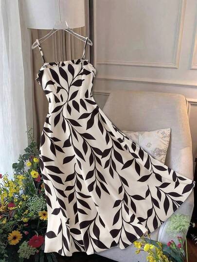 GlowEve Vestido camisero elegante con estampado floral y volante en el bajo