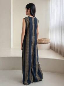 DAZY Tween Girl Striped Crew Neck Sleeveless Pocketed Wide Leg Loose Jumpsuit