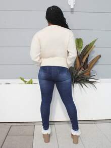 Steph T Women's Floral Beaded Embroidery Crew Neck Long Sleeve Casual Sweater, Autumn/Winter - Apricot - View 2