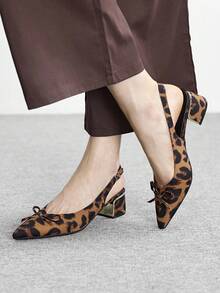 CUCCOO BIZCHIC Giày lười đế dày có nơ trang trí - Mẫu da báo - Xem 4