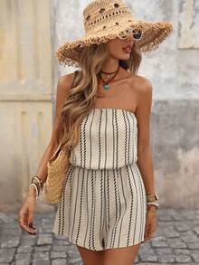 Brillora 女士时尚休闲优雅浪漫度假连体裤，春夏款 - 杏色 - 查看 7