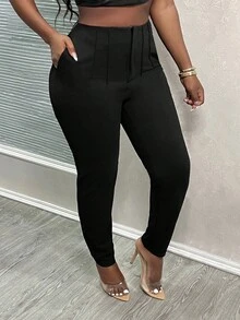 Slaydiva New Arrival/Easter/Western Style Summer Simple Solid Color Wrap Pleated High Waist Cropped Work Pants For Women - Black - View 9
