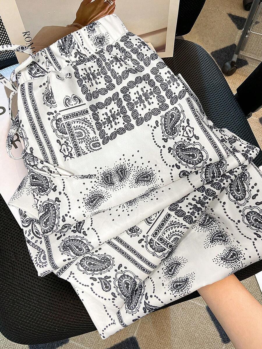 Franclia 女士绿色时尚度假印花长裤，春夏款 - 白色 - 查看 1