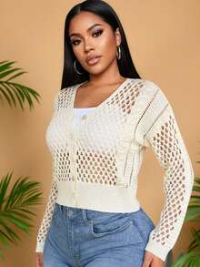 SOLERSUN Women's Summer Casual Open-Knit Long-Sleeved Cardigan With Front Button Closure. This Summer Beach Outfit Is Perfect For Everyday Casual Wear, Beach Vacations, And Summer Parties. - Apricot - View 3