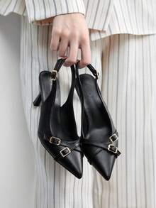 CUCCOO BIZCHIC Women Shoes Women's Pointed Stiletto Black Cross Strap Back Strap Fashion Versatile Commuter Daily Work Women's High Heel Shoes Back Empty Women's Shoes Valentine's Day - Black 1 - View 5