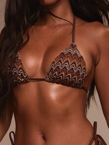 Musera Resort Patterned Halterneck Tie Back Triangle Bikini Top Only Swim Vacation Holiday Summer Travel Beachwear Terra Sol Spring - Multicolor - View 6