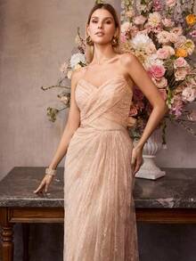 MOTF Soiréza WOMEN'S LACE BANDEAU DRESS, SUITABLE FOR SPRING/SUMMER OCCASIONS - Pink - View 7